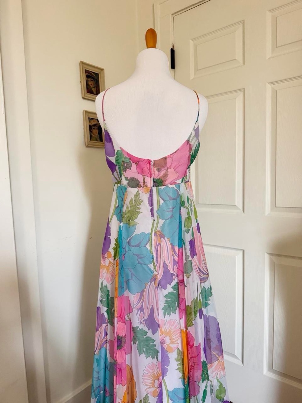 Dreamy Vintage 1970s Colorful Rainbow Floral Maxi Dress and Cape Set - Picture 7 of 7